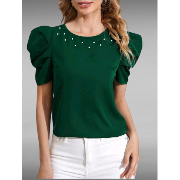 Blusa con cuenta con perla de manga farol