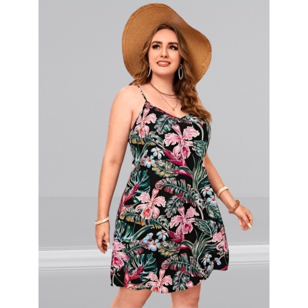Vestido de tirantes con estampado tropical