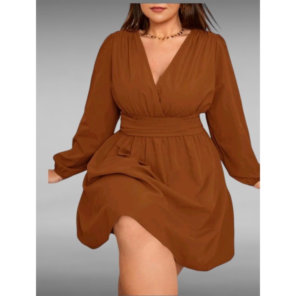 Vestido de cuello cruzado de manga farol