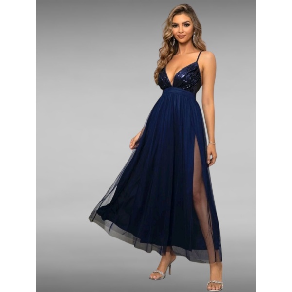 Vestido formal de tirantes de espalda abierta y lentejuelas