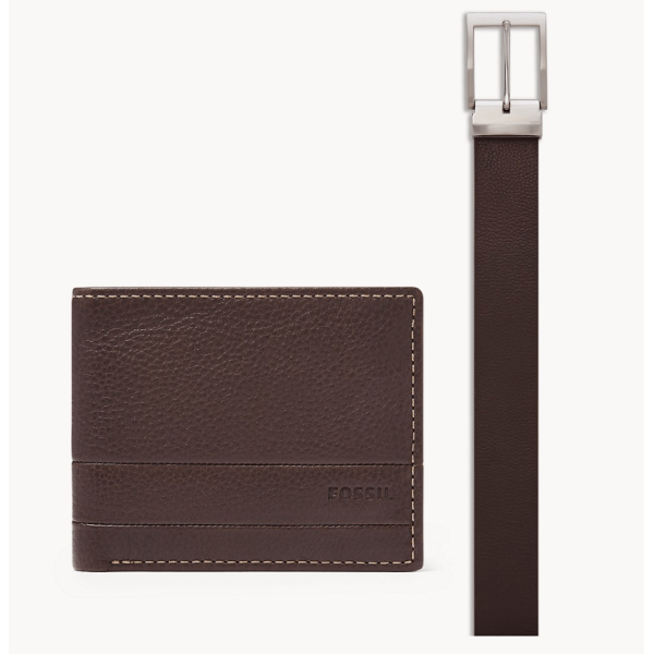 Set Fossil Billetera y Cinturón Enric Dark